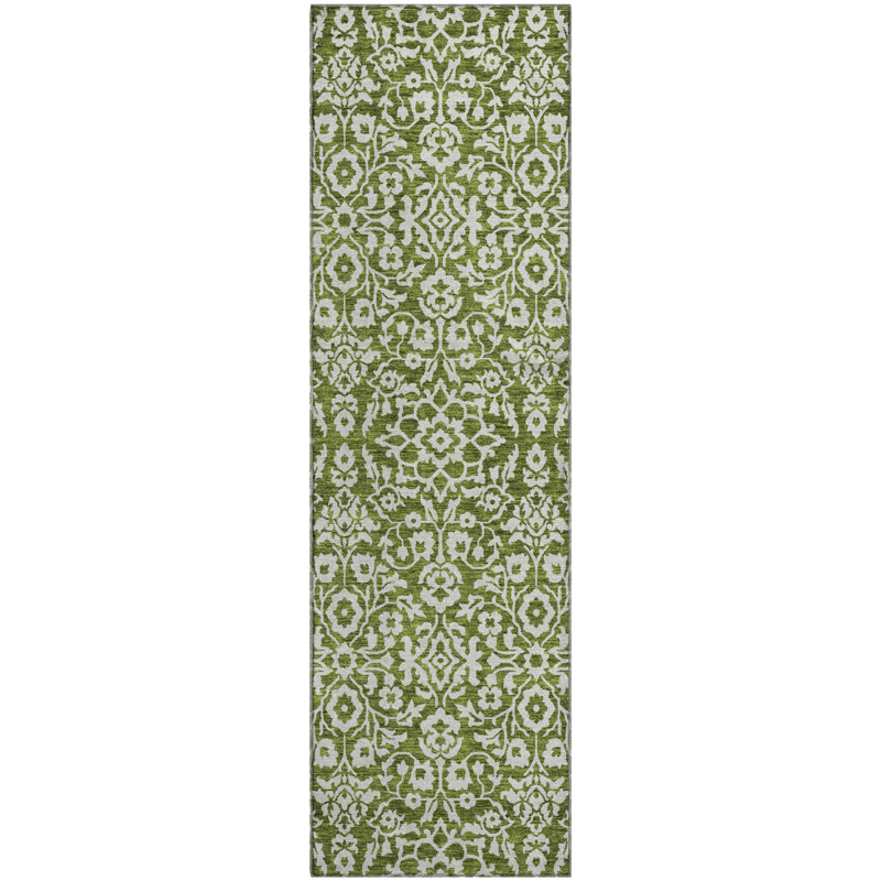Premium Machine Washable Prisco Olive Rug, Runner 2'3" x 7'6"