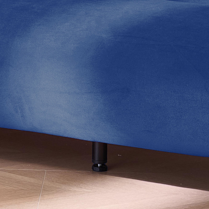 Méridienne Adelyn Mid-Century en velours, dossier de jour courbé avec pieds fuselés en métal, bleu, Bleu