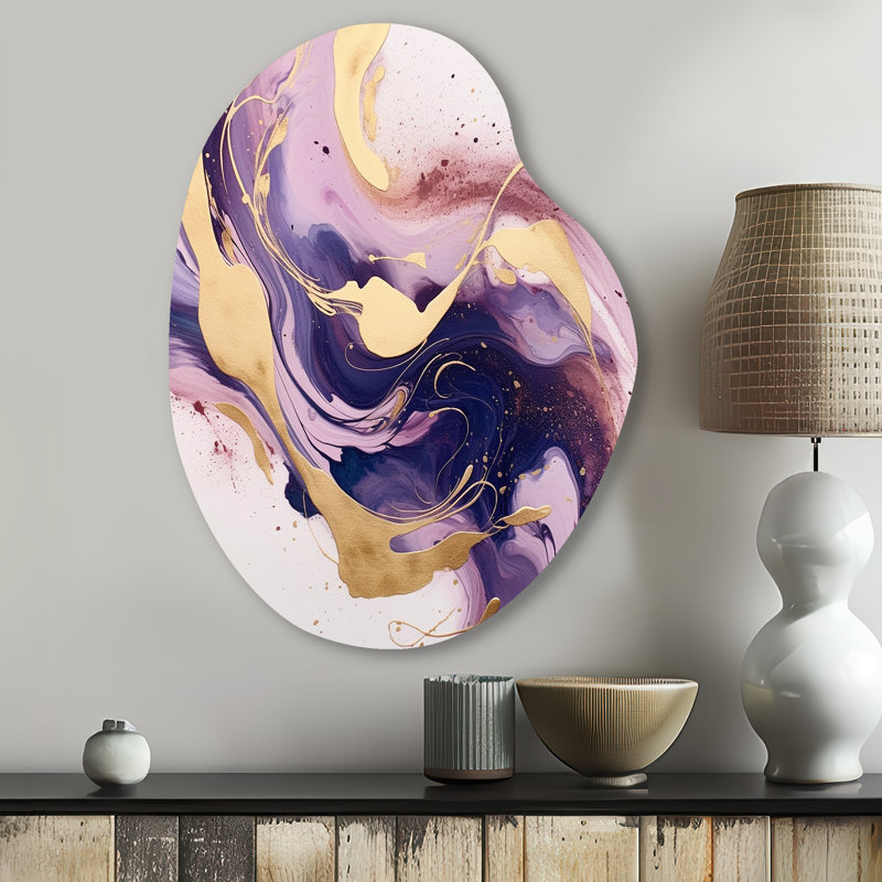 Chatham - art mural unique en forme de fractale en métal, reproduction d'art asymétrique mauve en métal, H 30 po x l 22 po