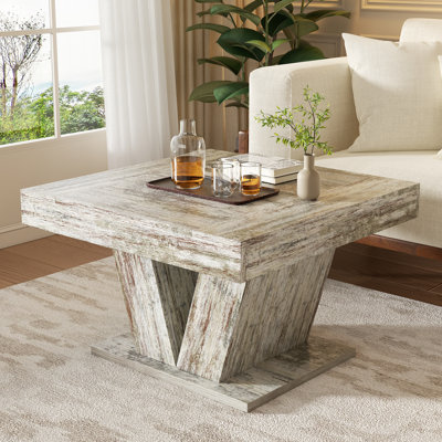 31.5" Square Rustic Coffee Table with Natural Wood Grain: A Perfect Blend of Style and Stability