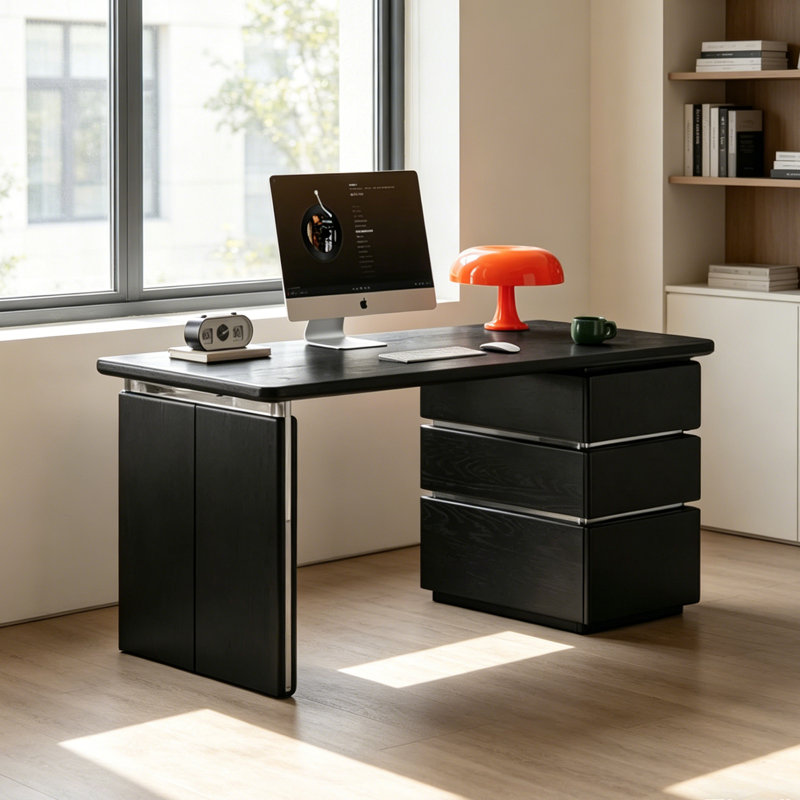 Exquisite Black 3-drawer Computer Desk 62.99in