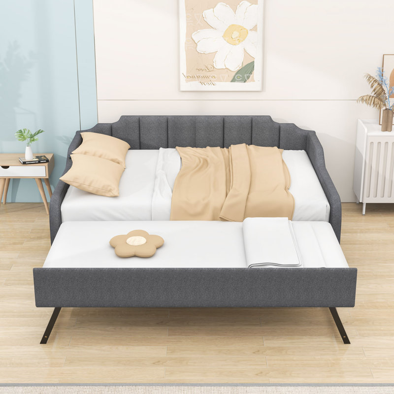 Full Size Upholstery Daybed with Pull-Out Trundle and USB Charging Armrest