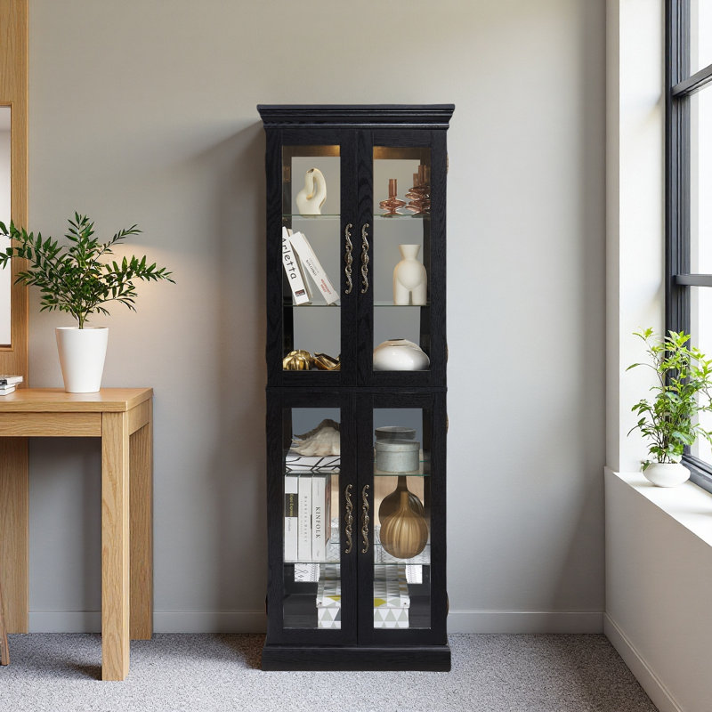 Élégante vitrine vitrée éclairée - Rangement à cadre en bois pour le salon, la cuisine et le garde-manger - Ampoule incluse - Idéal pour le vin, les jouets et les objets de collection