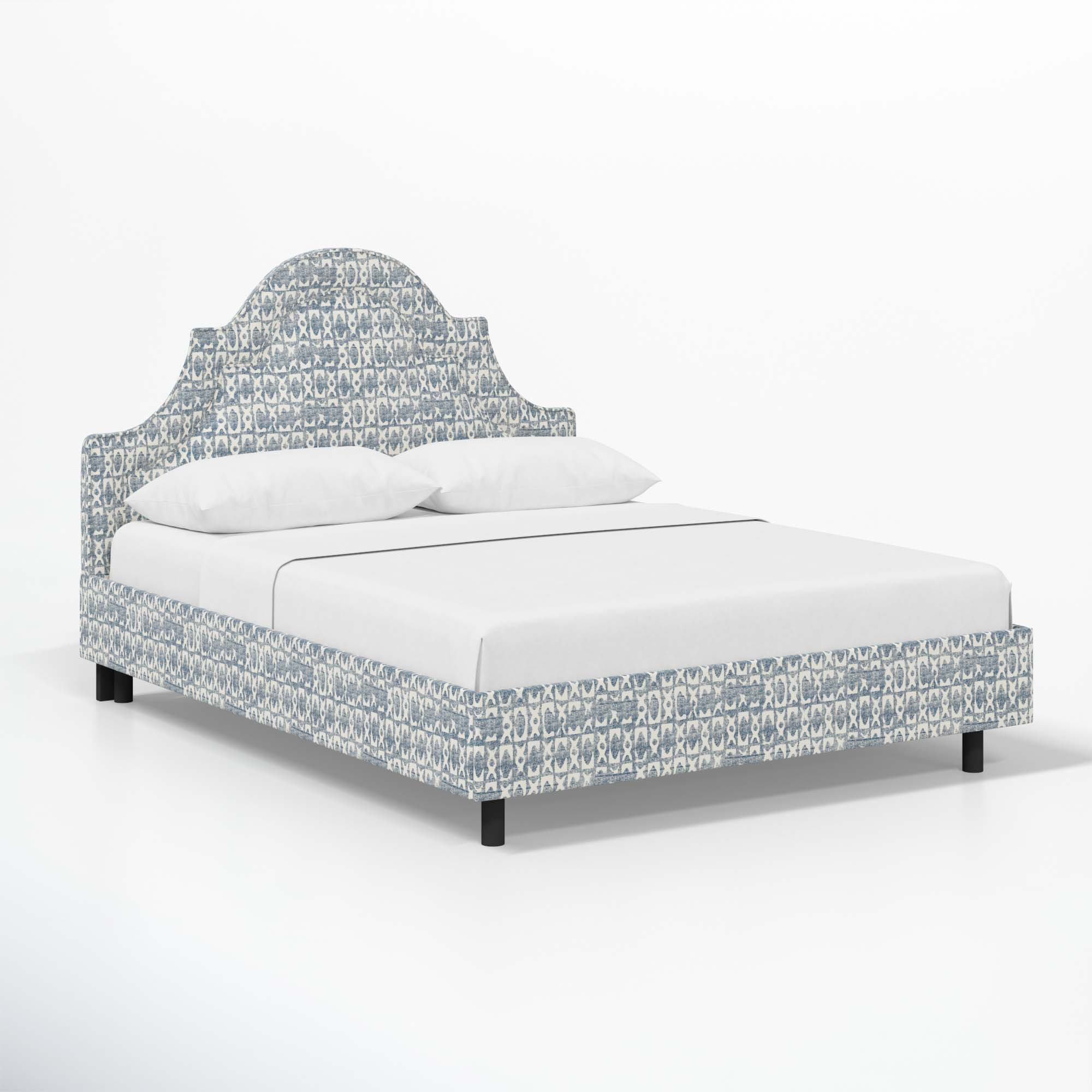 Knipe Upholstered Scalloped Bed, Full, Texture Block Blue