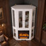 Meuble de foyer de coin traditionnel de 195 cm de hauteur avec foyer électrique de 60 cm, étagères en verre et flamme à 12 couleurs.