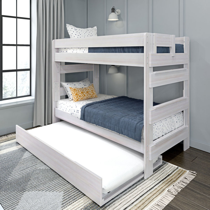 Decimus Kids Twin Over Twin Bunk Bed with Trundle, White Wash