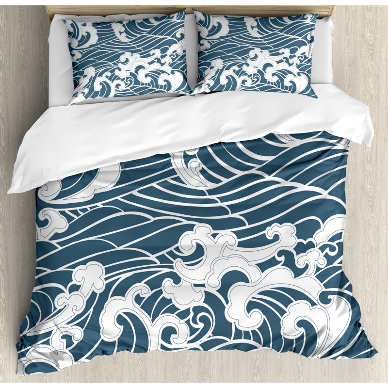 Japanese Modern & Contemporary Polyester Duvet Cover, Queen Duvet Cover + 2 Standard Shams