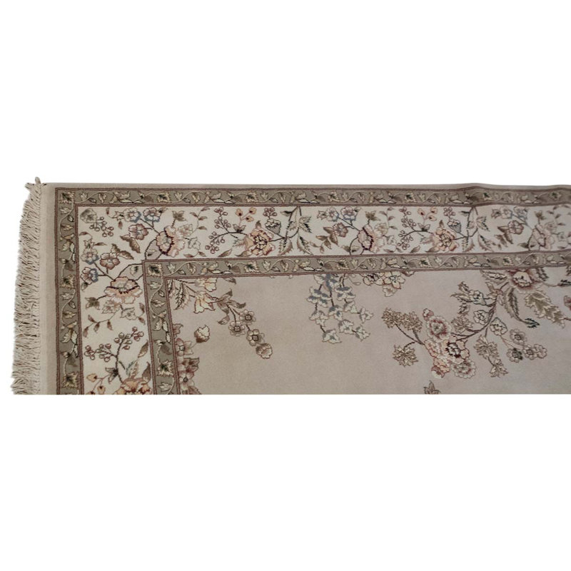 Tapis ivoire / brun noué à la main de conception unique 6 pi x 9 pi