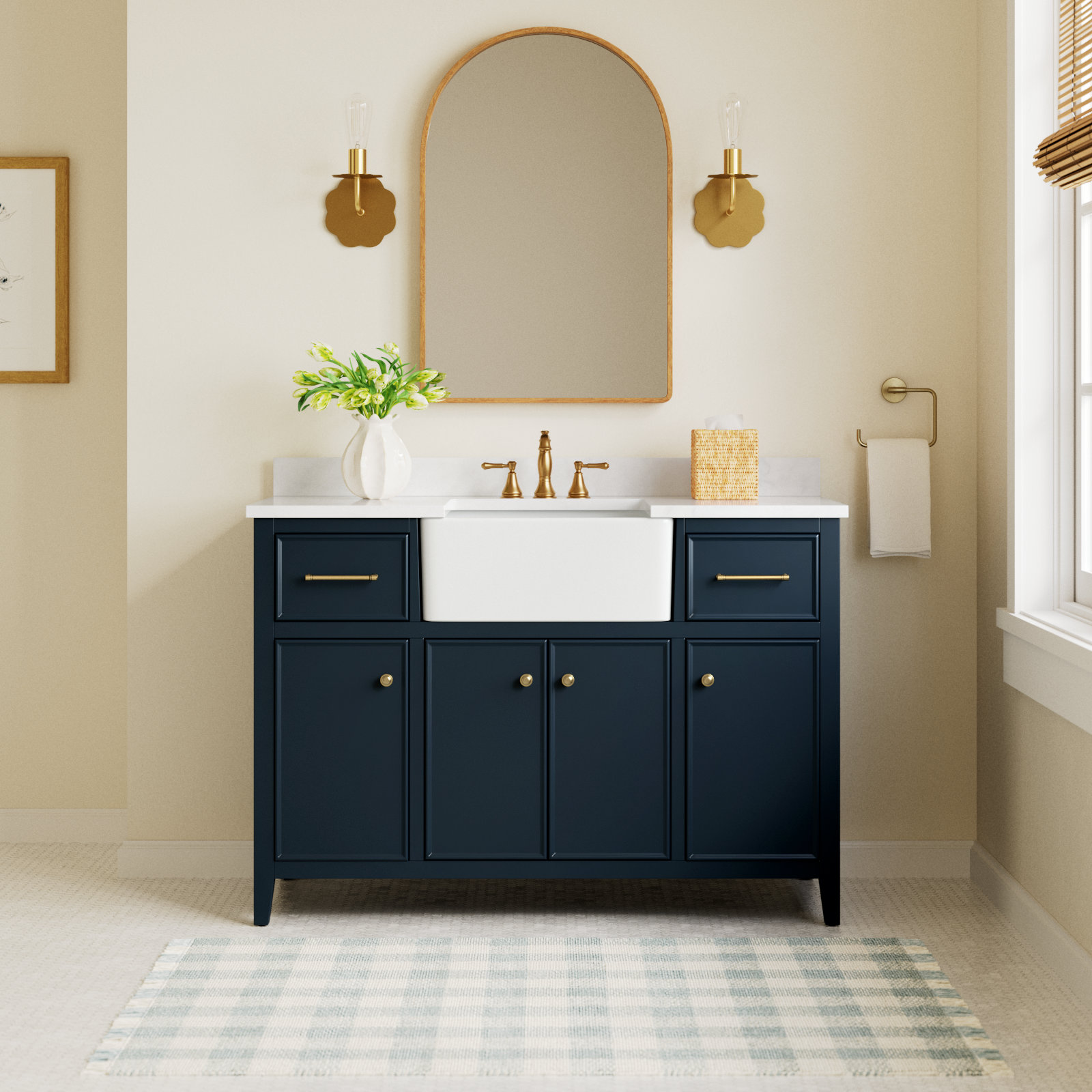 Aisa 48" Pine Single Bathroom Vanity, Indigo Blue/Brushed Gold