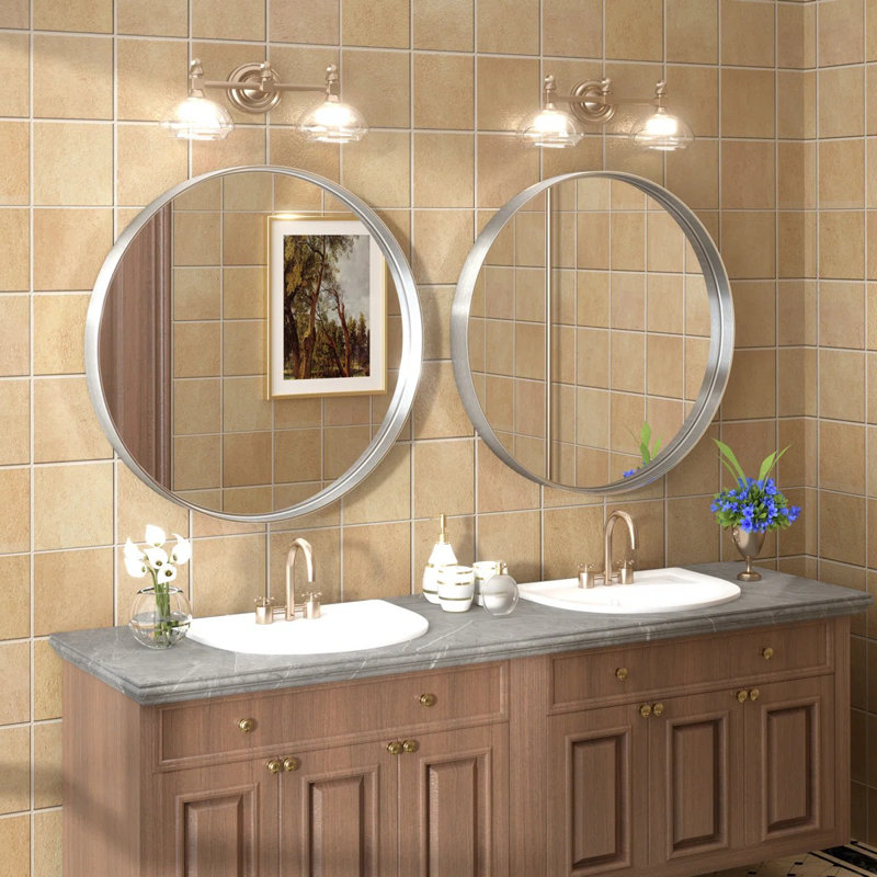 Miroir de salle de bain Aevar , Argent brossé, 24 po x 24 po