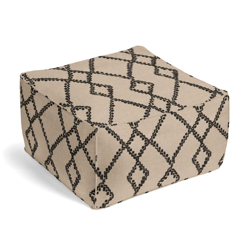 Upholstered Pouf, Black Cotton Blend/Rayon/Viscose