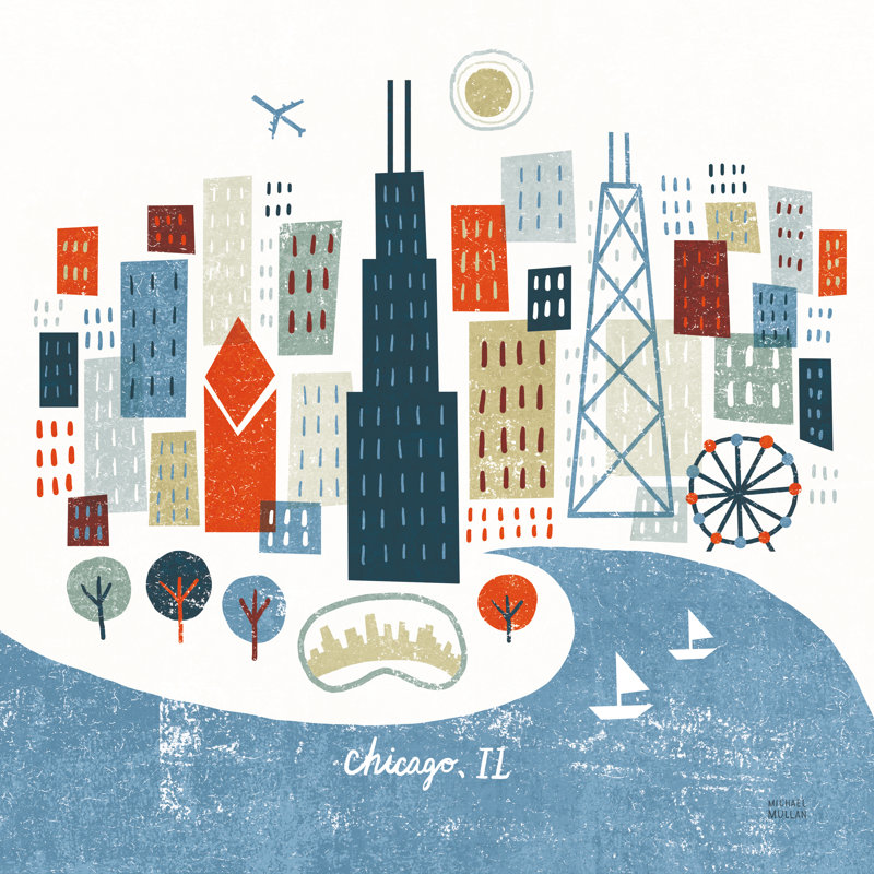 " Colourful Chicago " by Michael Mullan, 12" H x 12" W, No, Wrapped Canvas