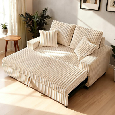 52.8 Inch 3 In 1 Pull-Out Sofa Bed,Corduroy Reclining Sleeper Sofa,Convertible Loveseat