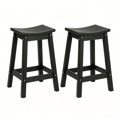 Ensemble de 2 tabourets de bar en PEHD noir, hauteur de bar extérieure 24 po, tabouret de patio robuste résistant aux intempéries pour la piscine, la cour arrière, le balcon et l'assemblage facile