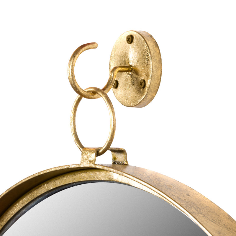 Bescott Round Metal Suspended Modern Wall Mirror, Brushed Gold