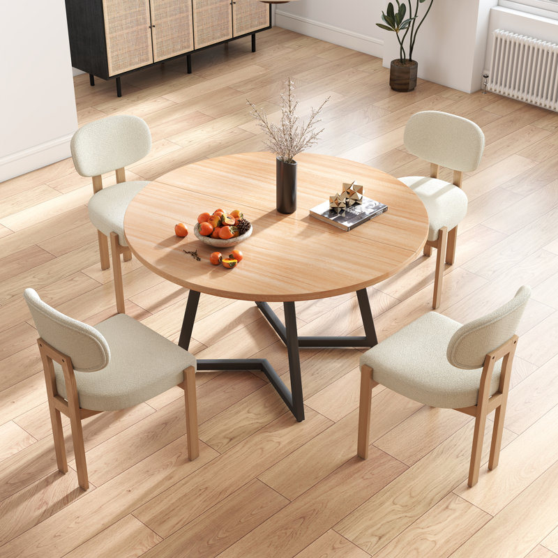 Ensemble de table de salle à manger 47,2 pouces, Beige, Noir, Naturel / bois