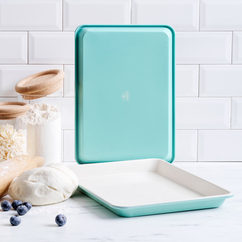 Ensemble de plaques à pâtisserie en céramique antiadhésives GreenLife, 9 po x 7 po, turquoise