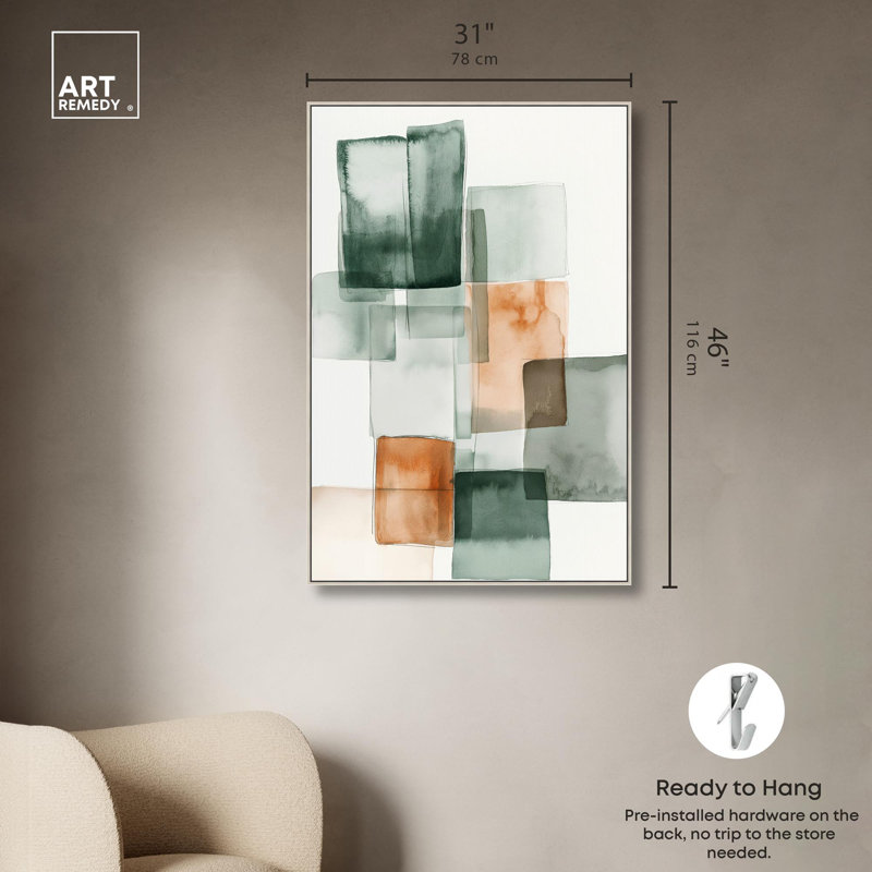 Citrine cube II, art abstrait vert , Cadre argenté, H 46 po x l 31 po
