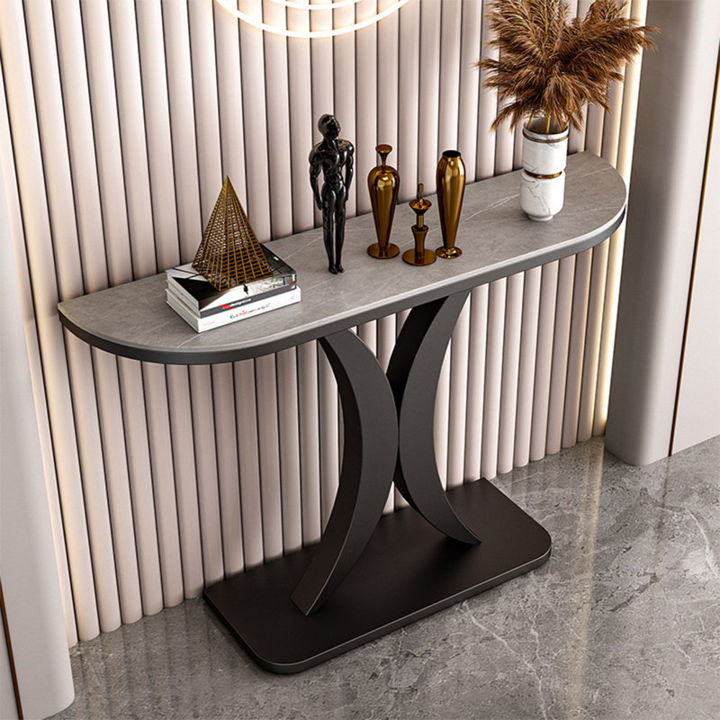 Console Table, Black, 31.5" H x 63" W x 11.8" D, Grey