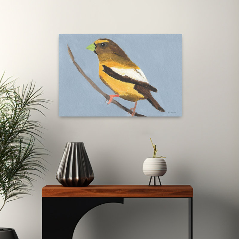 Soirée Grosbeak, oiseau contemporain, art animalier, H 16 po x l 24 po