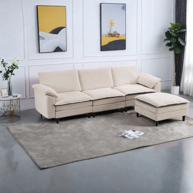 Canapé modulaire à assise profonde, forme de L moderne en chenille de 100,39 pouces pour la maison