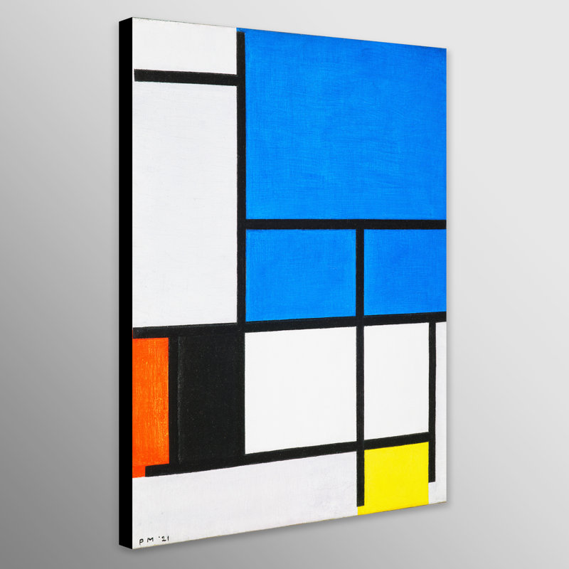 Composition With Large Blue Plane, Red, Black, Yellow And Gray by Piet Mondrian - Print on Canvas, 83cm H x 63cm W x 4cm D