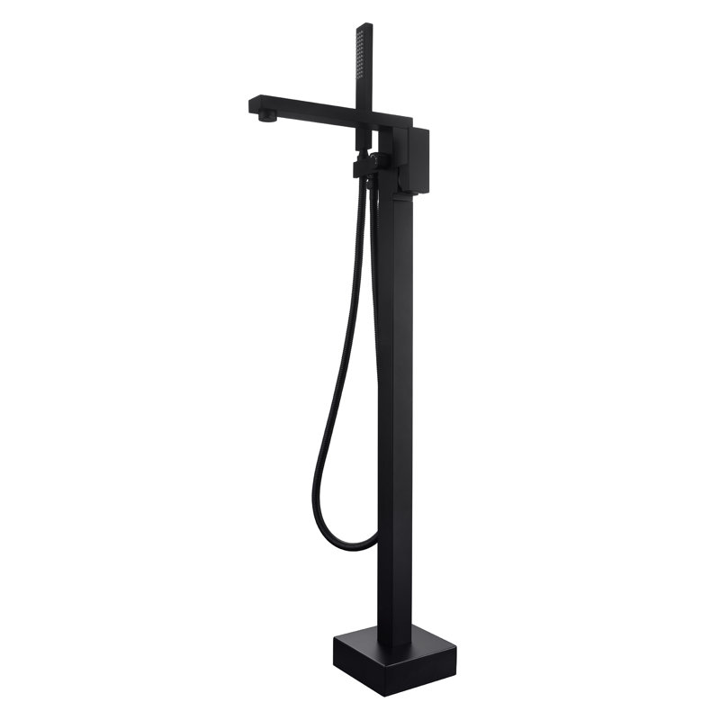 Robinet de baignoire autoportant monocommande à fixation au sol avec douche à main, Noir mat