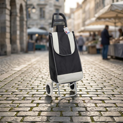 Trolley Dolly Black Foldable Shopping Cart For Groceries With Wheels And Removable Bag And Rolling Personal Handtruck Standard Medium