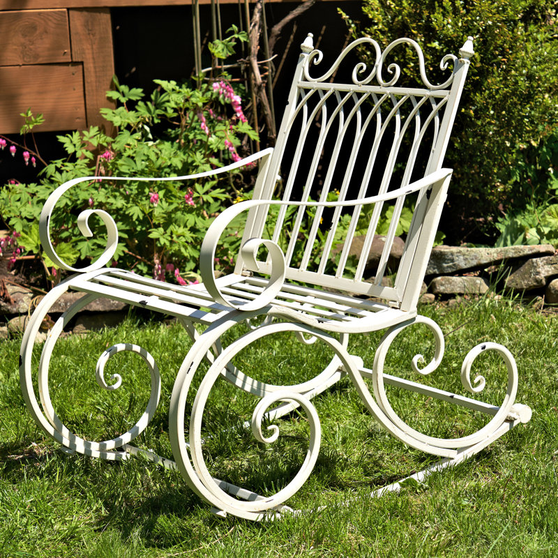 Chaise berçante d'extérieur en métal Dominy, Blanc antique