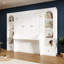 Grand lit plateforme Roomfitter avec tablettes, armoires latérales, tiroirs et éclairage à DEL, lit mural peu encombrant, blanc
