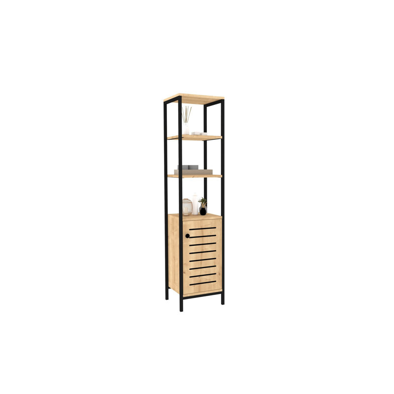 Modern Bathroom Cabinet, Sapphire & Black, 15.0 x 63.8 x 13.4 inches | 100% Melamine Coated Particle Board, Thickness: 0.7 inches | Numerous Shelves, Wall-Mountable for Extra Storage, Stylish Industrial Design