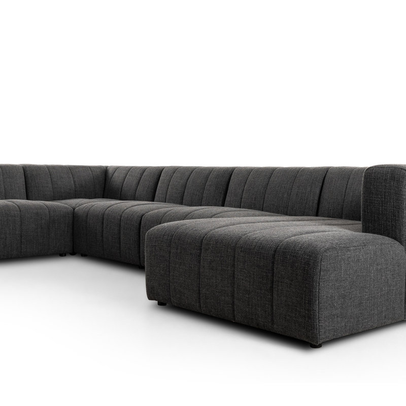 Langham Channeled 6 - Piece Sectional, Left Hand Facing, 28" H x 157" W x 129" D, Fayette Cloud Polyester Blend