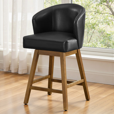 Tabouret de bar pivotant à 360 ° avec base en bois d'hévéa massif, confort à ressorts, capacité de 350 lb