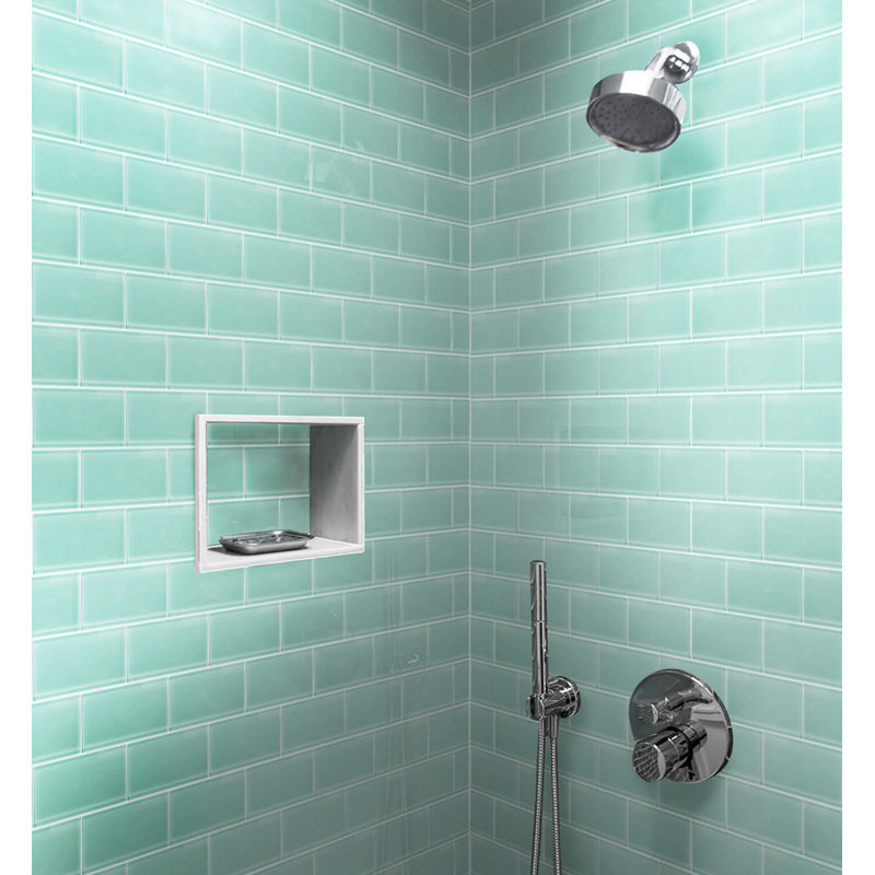 3"X 6" Polished Glass Subway Tile, Light Blue