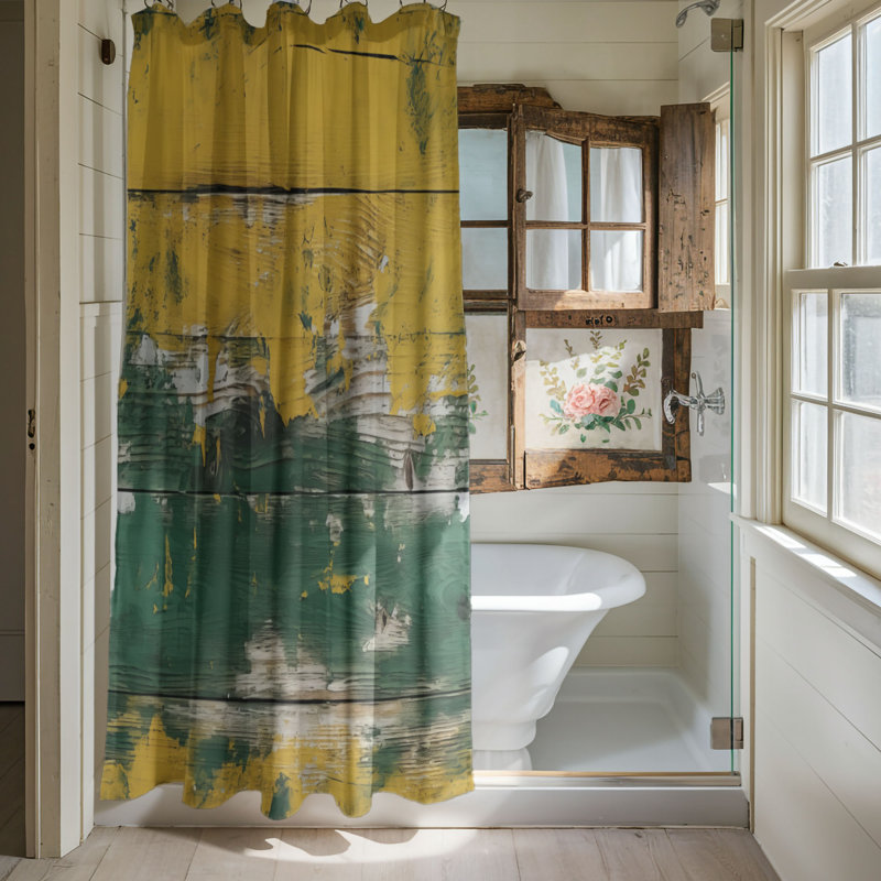 Rideau de douche en bois jaune vieilli de qualité supérieure, H 74 po x l 71 po