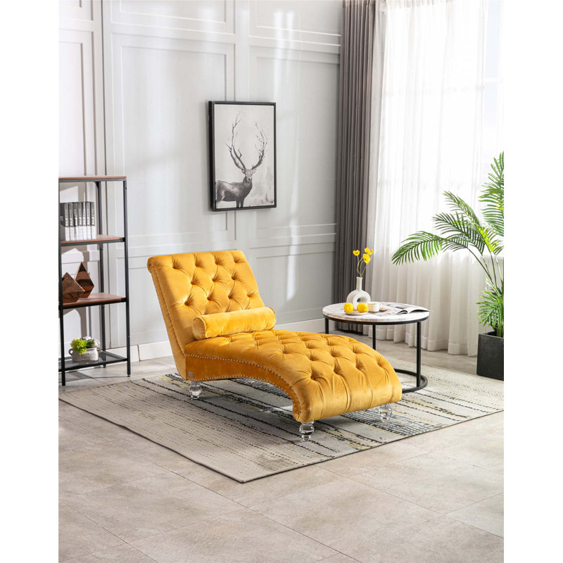 Chaise longue rembourrée Daria, Velours moutarde
