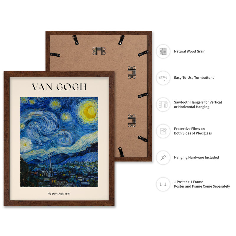 Van Gogh - La nuit étoilée n ° 2, Poster, 16"H x 20"W, Brown Framed