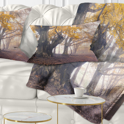 Dark Tree with Yellow Leaves - Landscape Printed Throw Pillow