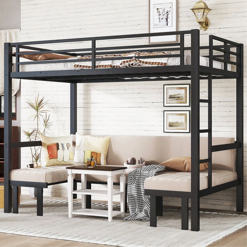 Full Over Full Size Pull-Out Metal Bunk Bed, Lower Bunk Can Be Pulled Out In Three Sections, Top Bunk Equipped With Safety Rails, Black.