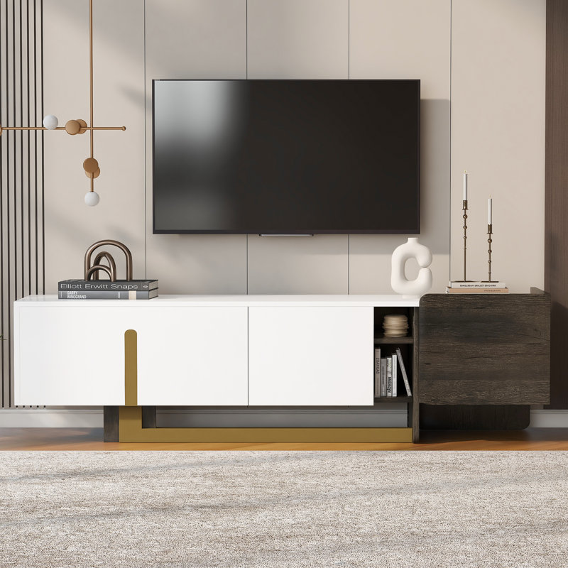 VIBE HAUS  66.7'' Light Luxury TV Stand For Tvs Up To 70 Inches, Modern TV Cabinet With Metal Legs, 1 Drawer, 2 Cabinets And Adjustable Shelves For Living Room