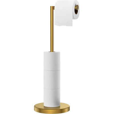 Porte-papier hygiénique, porte-papier hygiénique sur pied moderne pour salle de bain, support pour papier hygiénique durable en acier inoxydable 304 et base lestée, rangement pour papier hygiénique pour 4 rouleaux, or brossé