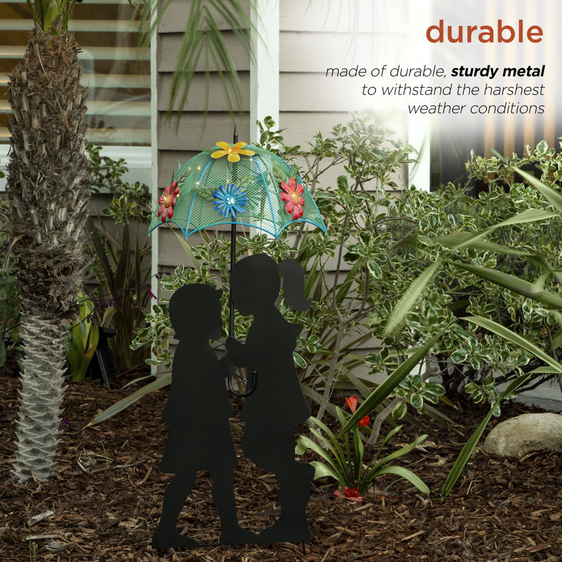 Solar Powered Multicolor Metal Girl and Boy Silhouette Statue
