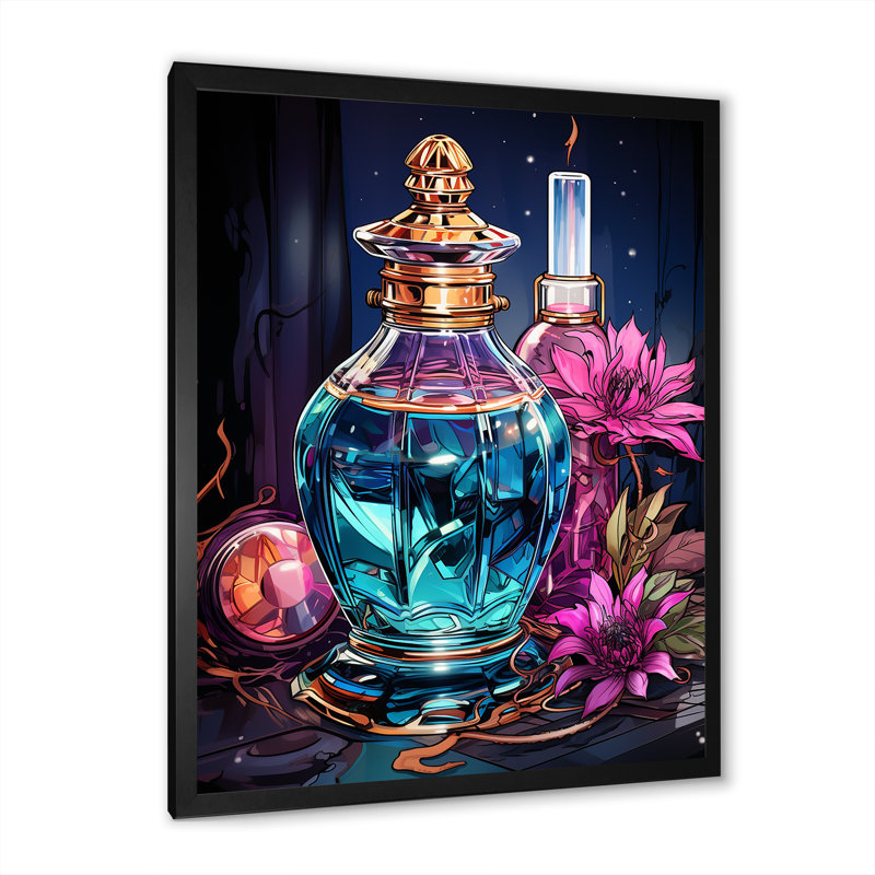 Crystal Perfume Bottle 2 - Parfums, art mural, Cadre photo noir, H 20 po x l 12 po x P 1 po