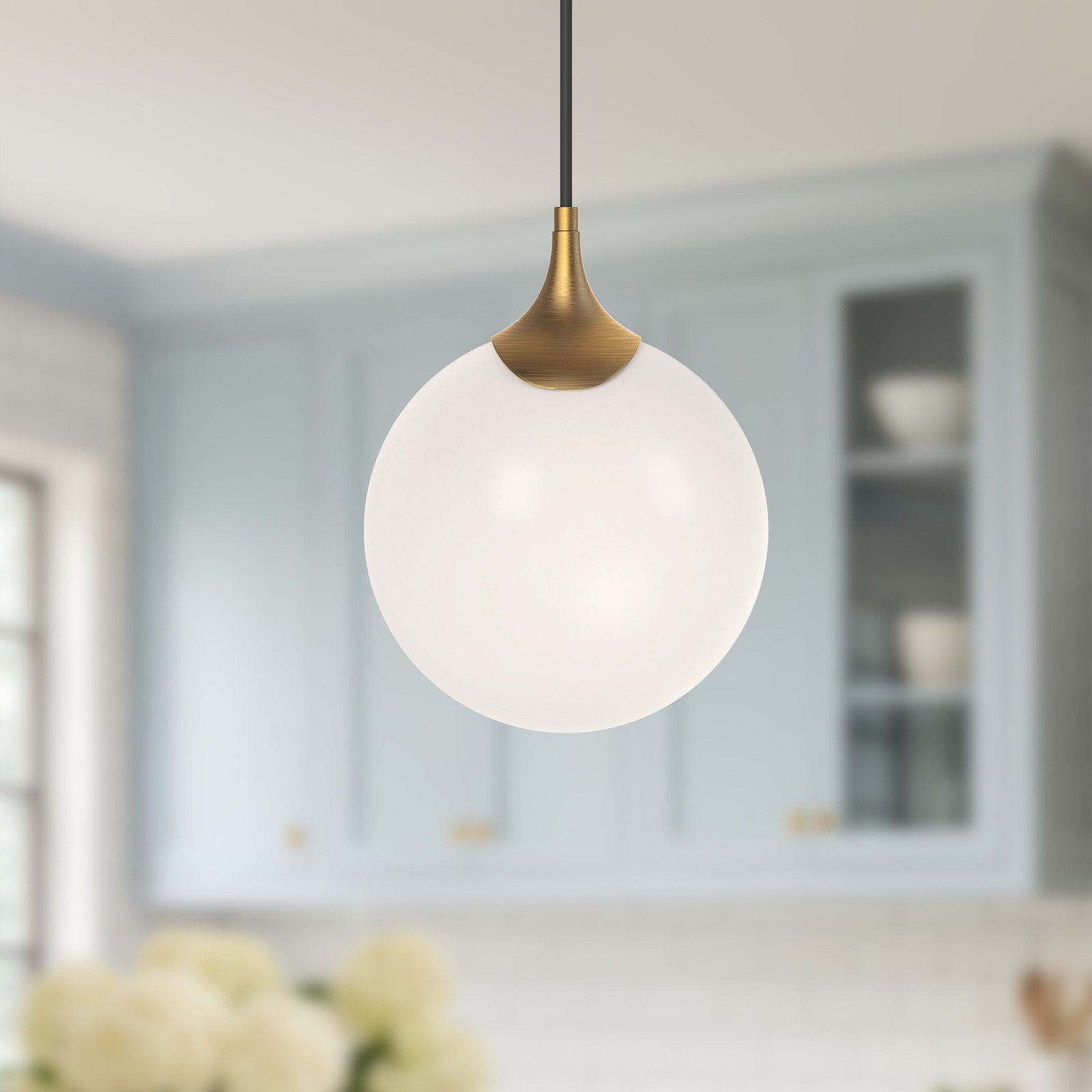 Nedra Single Light Glass Steel Pendant, Aged Gold