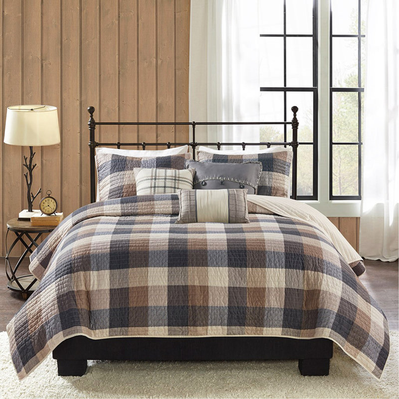 Ensemble de courtepointe à chevrons 6 pièces avec coussins décoratifs Neutre double / grand, Neutre
