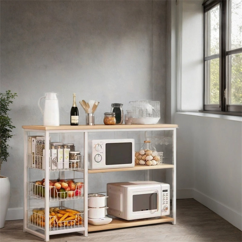 Chariot de rangement à 2 niveaux pour cuisine - cadre en acier et panneau de fibres à densité moyenne, conception moderne pour la cuisine et le salon