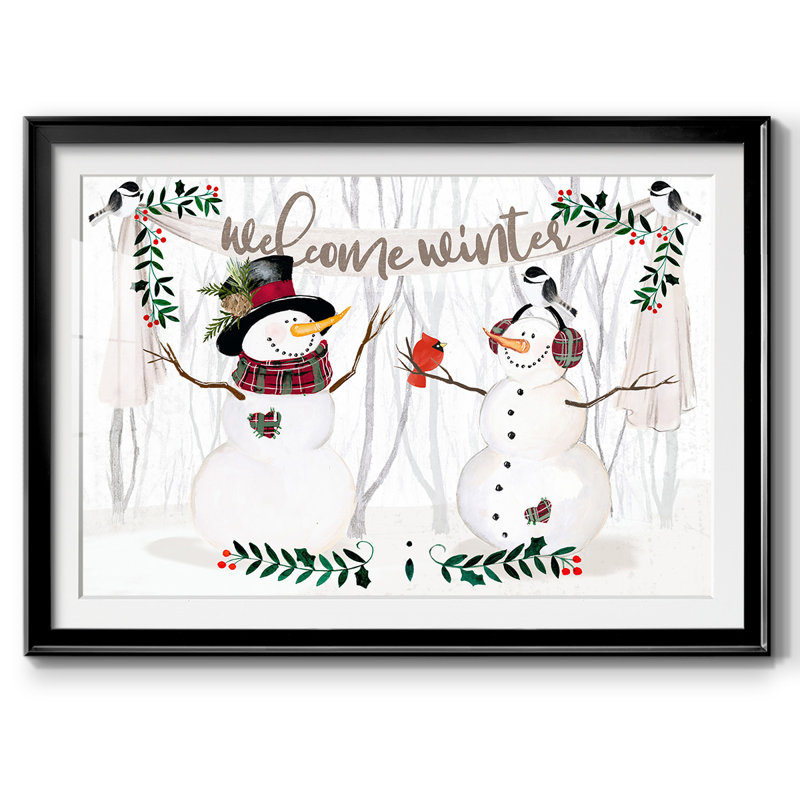 Folk Snowman Forest Collection A, reproduction d'art sur papier, Noir, H 27 po x l 39 po x P 1,5 po
