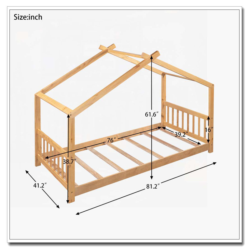 Lit plateforme House avec deux tiroirs, Naturel, Lit double