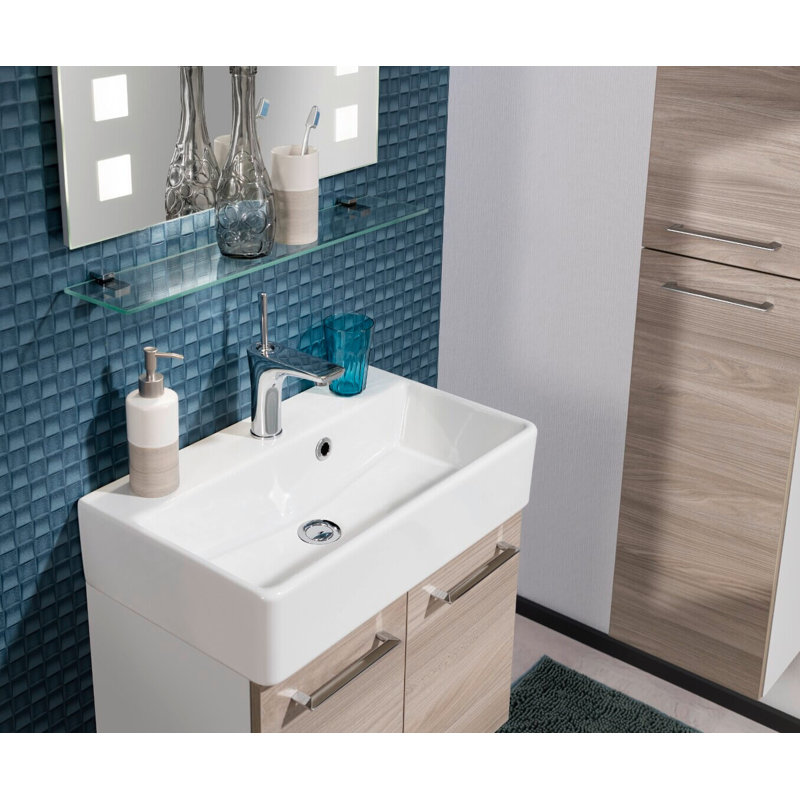 Lima 59cm W Wall Single Bathroom Vanity Base Only, White/Stone ash
