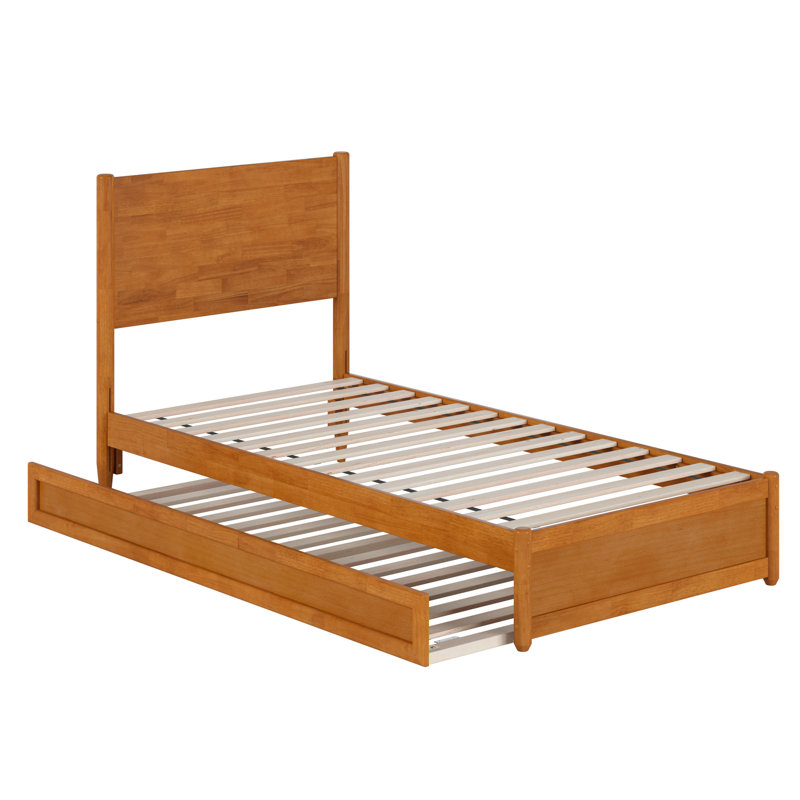  Lit plateforme avec pied de lit et gigogne Ronan, Très grand simple, Caramel clair